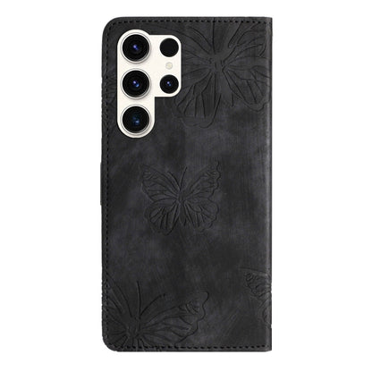 For Samsung Galaxy S25 Ultra 5G Skin-feel Embossed Butterfly Leather Phone Case(Black) - Galaxy S25 Ultra 5G Tempered Glass by buy2fix | Online Shopping UK | buy2fix