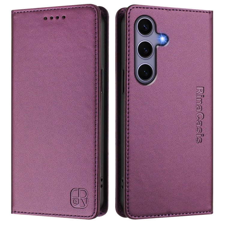 For Samsung Galaxy S24 / S25 5G RC01 Dual-Folded Magnetic Suction RFID Leather Phone Case(Violet) - Galaxy S25 5G Cases by buy2fix | Online Shopping UK | buy2fix