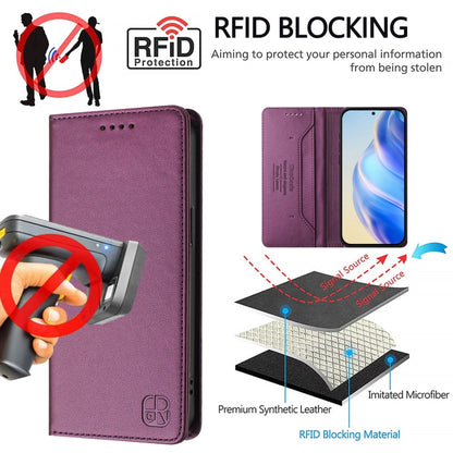 For Samsung Galaxy S24 / S25 5G RC01 Dual-Folded Magnetic Suction RFID Leather Phone Case(Violet) - Galaxy S25 5G Cases by buy2fix | Online Shopping UK | buy2fix