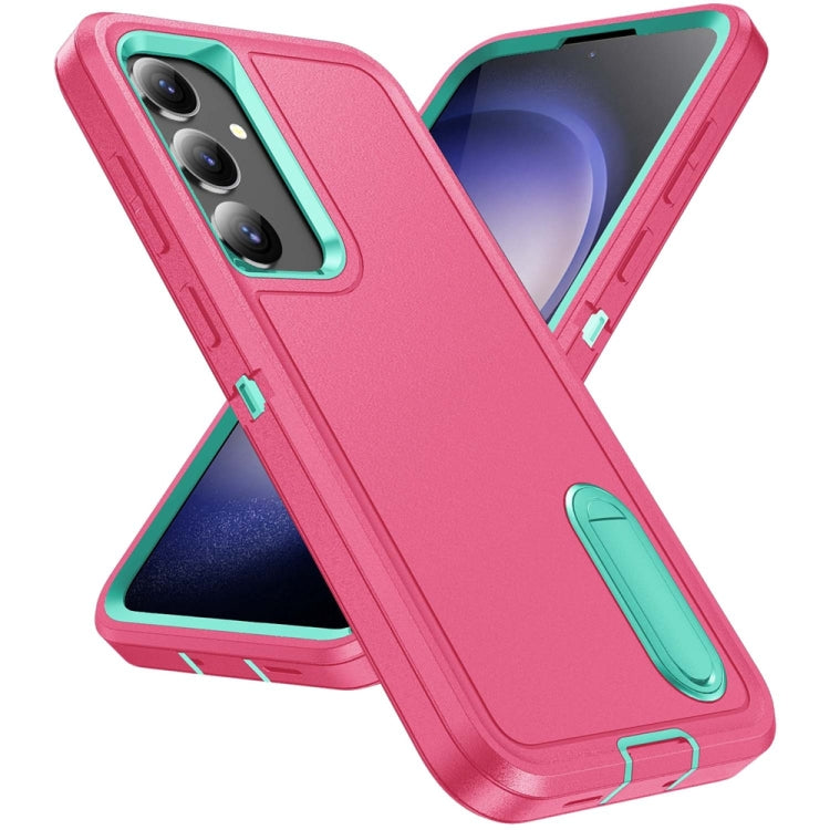 For Samsung Galaxy S24 / S25 5G Rugged PC Hybrid Silicone Phone Case with Holder(Rose Red+Light Green) - Galaxy S25 5G Cases by buy2fix | Online Shopping UK | buy2fix