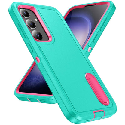 For Samsung Galaxy S24 / S25 5G Rugged PC Hybrid Silicone Phone Case with Holder(Light Green+Rose Red) - Galaxy S25 5G Cases by buy2fix | Online Shopping UK | buy2fix