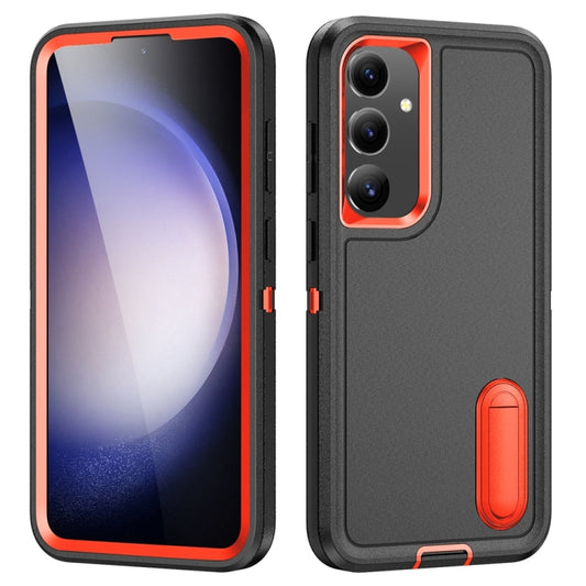 For Samsung Galaxy S24+ / S25+ 5G Rugged PC Hybrid Silicone Phone Case with Holder(Black+Orange) - Galaxy S25+ 5G Cases by buy2fix | Online Shopping UK | buy2fix