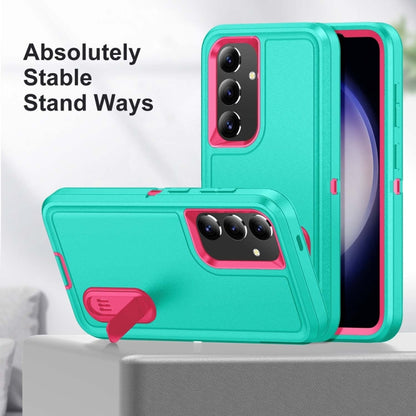 For Samsung Galaxy S24+ / S25+ 5G Rugged PC Hybrid Silicone Phone Case with Holder(Light Green+Rose Red) - Galaxy S25+ 5G Cases by buy2fix | Online Shopping UK | buy2fix