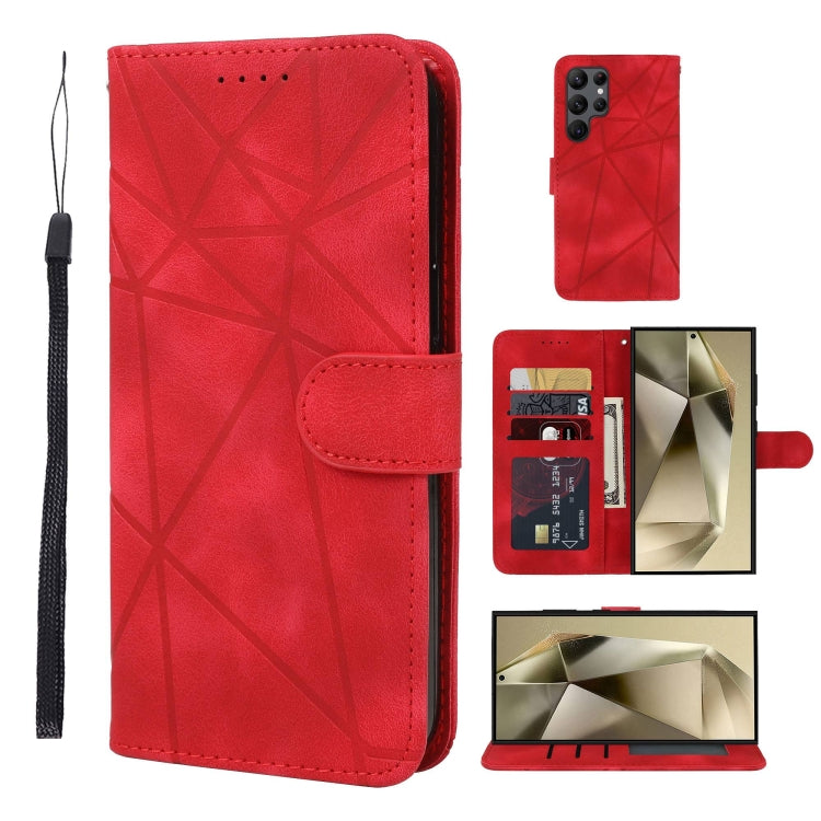 For Samsung Galaxy S25 Ultra 5G Skin Feel Geometric Lines Leather Phone Case(Red) - Galaxy S25 Ultra 5G Cases by buy2fix | Online Shopping UK | buy2fix