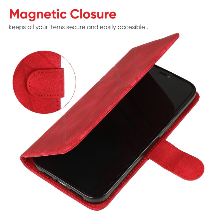 For Samsung Galaxy S25 Ultra 5G Skin Feel Geometric Lines Leather Phone Case(Red) - Galaxy S25 Ultra 5G Cases by buy2fix | Online Shopping UK | buy2fix