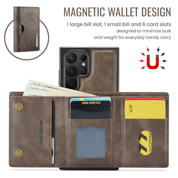 For Samsung Galaxy S24 Ultra 5G DG.MING M6 Series RFID Tri-fold Card Bag Removable Leather Phone Case(Coffee) - Galaxy S24 Ultra 5G Cases by DG.MING | Online Shopping UK | buy2fix