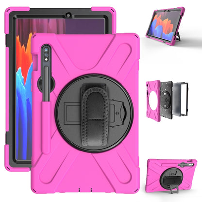 For Samsung Galaxy Tab S9 / Galaxy Tab S8 / Galaxy Tab S7 (2020) T870 Shockproof Colorful Silicone + PC Protective Case with Holder & Shoulder Strap & Hand Strap & Pen Slot(Rose Red) - Galaxy Tab S8 Cases by buy2fix | Online Shopping UK | buy2fix