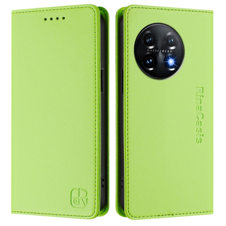 For OnePlus 11 RC01 Dual-Folded Magnetic Suction RFID Leather Phone Case(Grass Green) - OnePlus Cases by buy2fix | Online Shopping UK | buy2fix