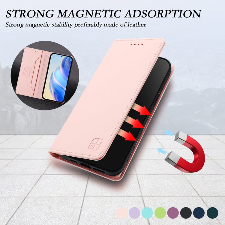 For OnePlus 12 Global RC01 Dual-Folded Magnetic Suction RFID Leather Phone Case(Pink) - OnePlus Cases by buy2fix | Online Shopping UK | buy2fix