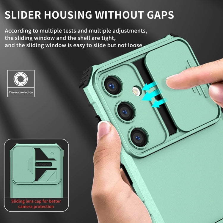 For Samsung Galaxy S25 5G Stereoscopic Holder Sliding Camshield Phone Case(Light Green) - Galaxy S25 5G Cases by buy2fix | Online Shopping UK | buy2fix