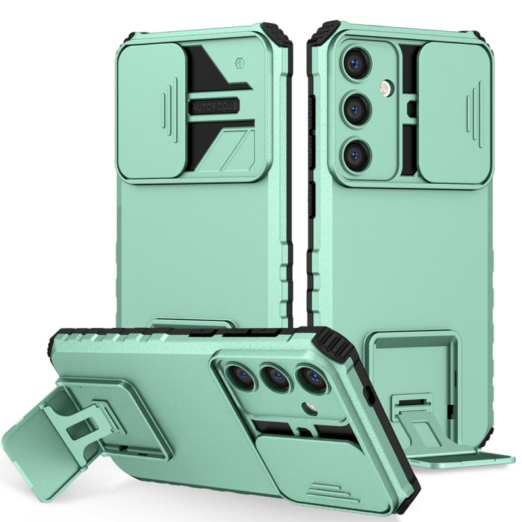 For Samsung Galaxy S25+ 5G Stereoscopic Holder Sliding Camshield Phone Case(Light Green) - Galaxy S25+ 5G Cases by buy2fix | Online Shopping UK | buy2fix