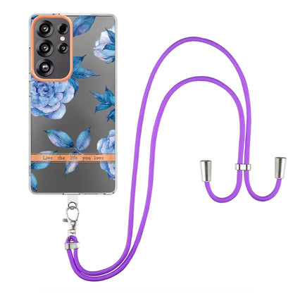 For Samsung Galaxy S25 Ultra 5G Flowers and Plants Series IMD TPU Phone Case with Lanyard(Orchid Peony) - Galaxy S25 Ultra 5G Cases by buy2fix | Online Shopping UK | buy2fix