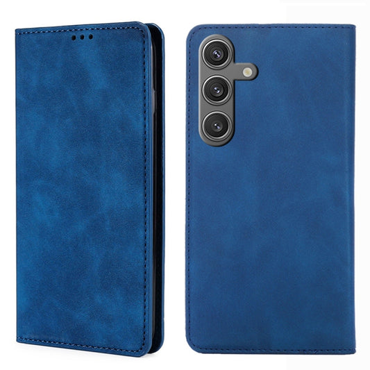 For Samsung Galaxy S25 5G Skin Feel Magnetic Leather Phone Case(Blue) - Galaxy S25 5G Cases by buy2fix | Online Shopping UK | buy2fix