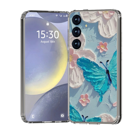 For Samsung Galaxy S25 5G IMD Double Piece Simple Fresh Shockproof Phone Case(Blue Butterfly) - Galaxy S25 5G Cases by buy2fix | Online Shopping UK | buy2fix