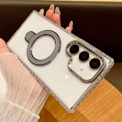 For Samsung Galaxy S25+ 5G Transparent MagSafe Holder Phone Case with Lens Film(Grey) - Galaxy S25+ 5G Cases by buy2fix | Online Shopping UK | buy2fix