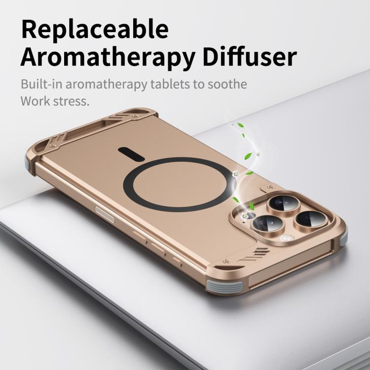 For iPhone 16 Plus R-JUST RJ63 Frameless Aroma Mecha MagSafe Phone Case(Desert Gold) - iPhone 16 Plus Cases by R-JUST | Online Shopping UK | buy2fix