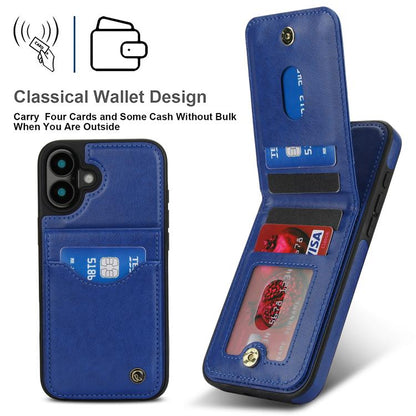 For iPhone 16 AwQuer Vertical Flip Card Bag Holder Leather Phone Case(Blue) - iPhone 16 Cases by Awquer | Online Shopping UK | buy2fix