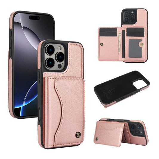 For iPhone 16 Pro AwQuer Horizontal Flip Card Bag Holder Leather Phone Case(Rose Gold) - iPhone 16 Pro Cases by Awquer | Online Shopping UK | buy2fix