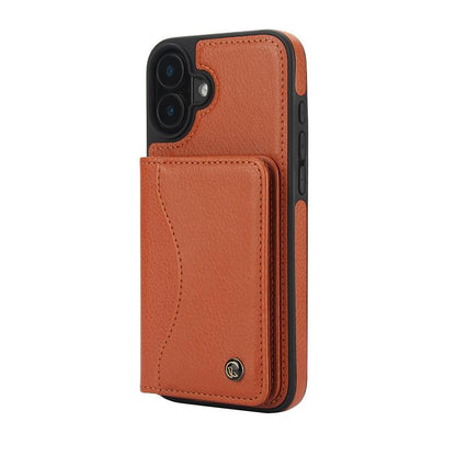 For iPhone 16 Plus AwQuer Horizontal Flip Card Bag Holder Leather Phone Case(Brown) - iPhone 16 Plus Cases by Awquer | Online Shopping UK | buy2fix