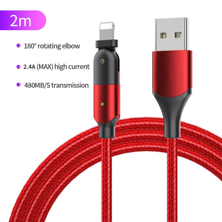 FXCL-WYA09 2.4A USB to 8 Pin 180 Degree Rotating Elbow Charging Cable, Length:2m(Red) - Normal Style Cable by buy2fix | Online Shopping UK | buy2fix