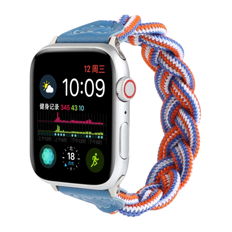 Elastic Woven Watch Band For Apple Watch Ultra 49mm&Watch Ultra 2 49mm / Series 9&8&7 45mm / SE 3&SE 2&6&SE&5&4 44mm / 3&2&1 42mm, Length:120mm(Blue White Orange) - Watch Bands by buy2fix | Online Shopping UK | buy2fix