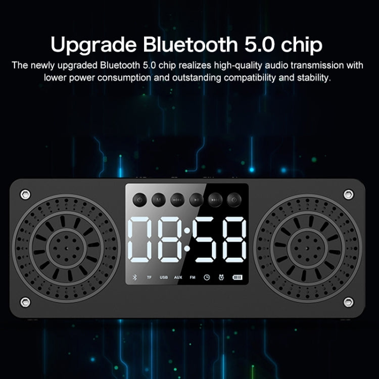 A10 Subwoofer Wooden Clock Bluetooth 5.0 Speaker, Support TF Card & U Disk Play & FM Radio(Black) - Desktop Speaker by buy2fix | Online Shopping UK | buy2fix