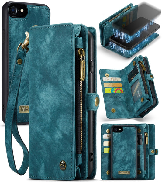 CaseMe for  iPhone 8 & 7  Multifunctional Leather Billfold with Detachable Magnetic PC Back Protective Case & Holder & 10 Card Slots & 3 Cash Slots & 1 Zipper Wallet & 2 Photo Frames & 3 Magnetic Clasps(Blue) - More iPhone Cases by CaseMe | Online Shopping UK | buy2fix