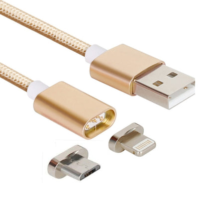 2 in 1 5V 2A Micro USB & 8 Pin to USB 2.0 Weave Style Magnetic Data Cable, Cable Length: 1.2m(Gold) - Charging Cable & Head by buy2fix | Online Shopping UK | buy2fix