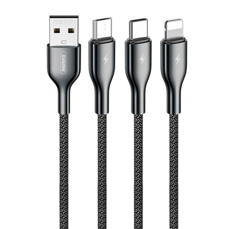 REMAX RC-092th Kingpin Series 3.1A 3 in 1 USB to Micro USB + Type-C + 8 Pin Charging Cable, Cable Length: 1.2m(Black) - Multifunction Cable by REMAX | Online Shopping UK | buy2fix