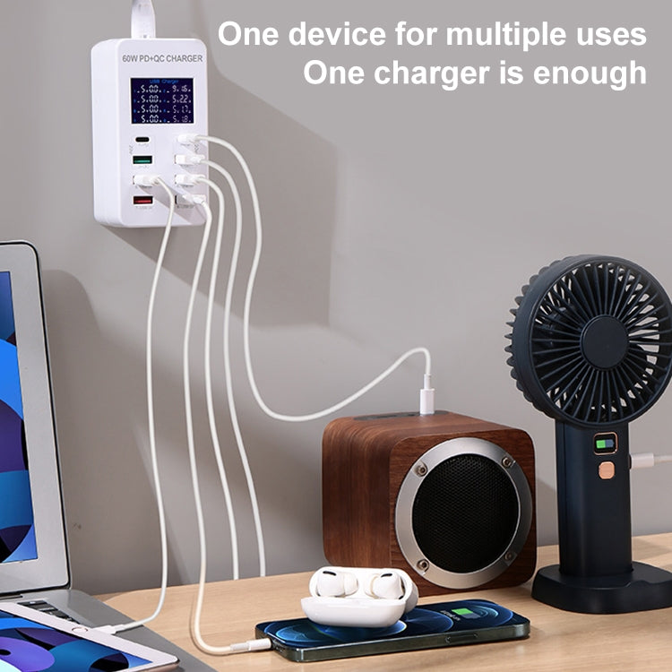 A8T 60W 8 Ports USB + QC3.0 + PD Type-C Smart Charging Station with Digital Display AC100-240V, EU Plug - Multifunction Charger by buy2fix | Online Shopping UK | buy2fix