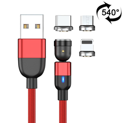 1m 3A Output 3 in 1 USB to 8 Pin + USB-C / Type-C + Micro USB 540 Degree Rotating Magnetic Data Sync Charging Cable(Red) - Charging Cable & Head by buy2fix | Online Shopping UK | buy2fix