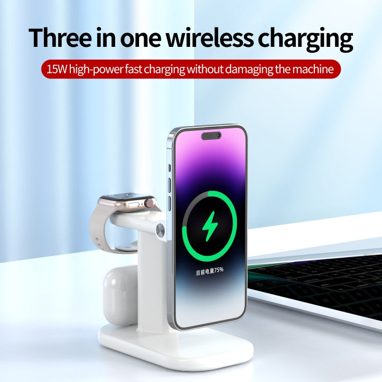 JJT-A70 15W 3 in 1 Multifunctional Magnetic Wireless Charging Holder (White) - Wireless Charger by buy2fix | Online Shopping UK | buy2fix