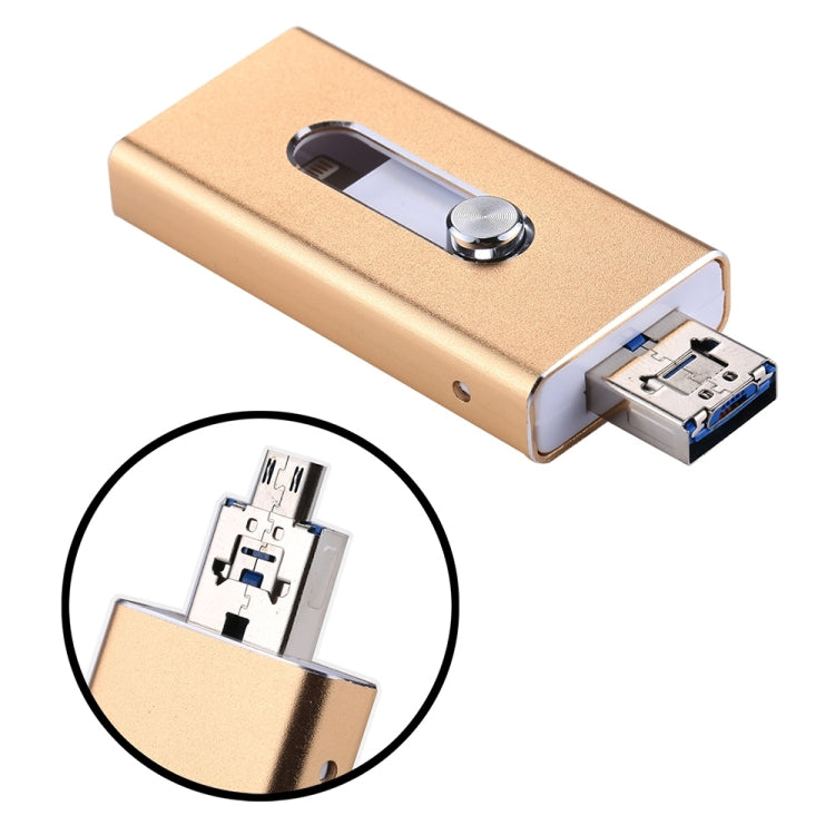 RQW-02 3 in 1 USB 2.0 & 8 Pin & Micro USB 128GB Flash Drive(Gold) - U Disk & Card Reader by buy2fix | Online Shopping UK | buy2fix