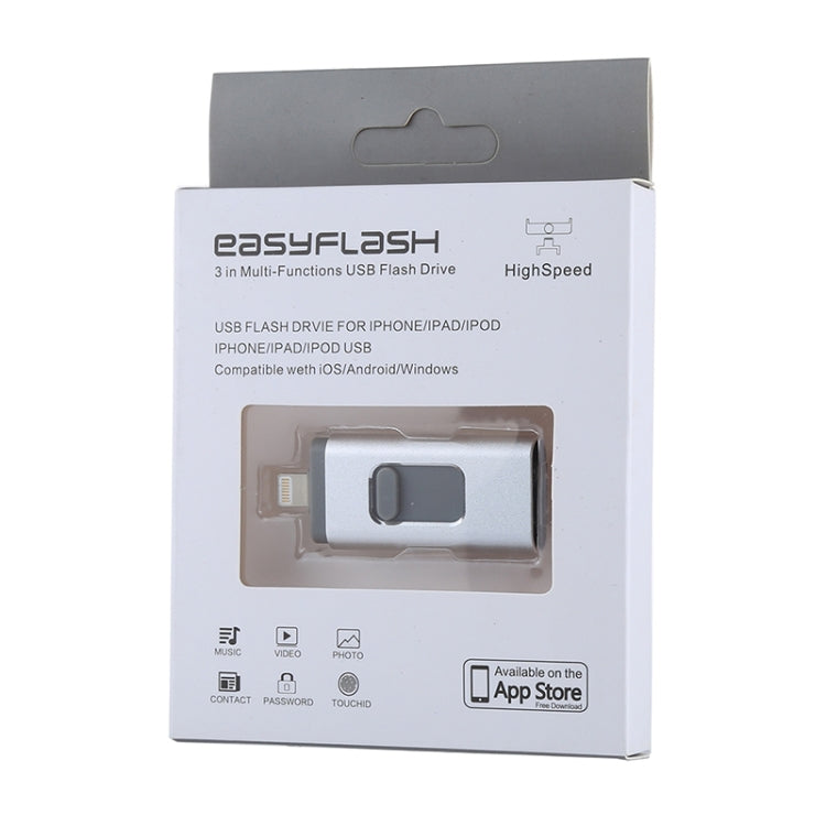 easyflash RQW-01B 3 in 1 USB 2.0 & 8 Pin & Micro USB 128GB Flash Drive(Silver) - U Disk & Card Reader by buy2fix | Online Shopping UK | buy2fix