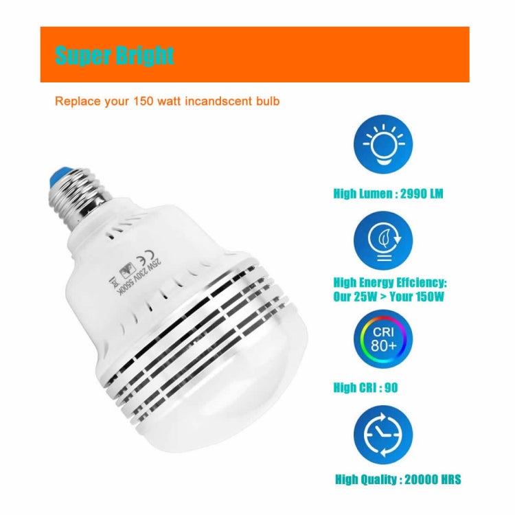 MANTOO PGL25 25W 120V 5500K 2990LM LED Light Bulb for Photography Lighting - LED Blubs & Tubes by MANTOO | Online Shopping UK | buy2fix