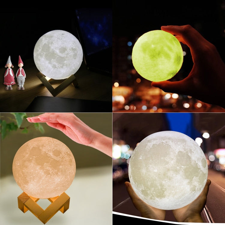 15cm Patted 3D Print Jupiter Lamp, USB Charging 7-Color Changing Energy-saving LED Night Light with Wooden Holder Base - Night Lights by buy2fix | Online Shopping UK | buy2fix