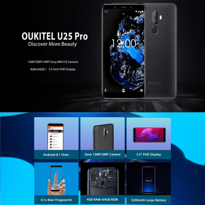 [HK Warehouse] OUKITEL U25 Pro, 4GB+64GB, Dual Back Cameras, Fingerprint Identification, 5.5 inch Android 8.1 MTK6750T Octa Core up to 1.5GHz, Network: 4G, Dual SIM, OTG, OTA(Twilight) - Other by OUKITEL | Online Shopping UK | buy2fix