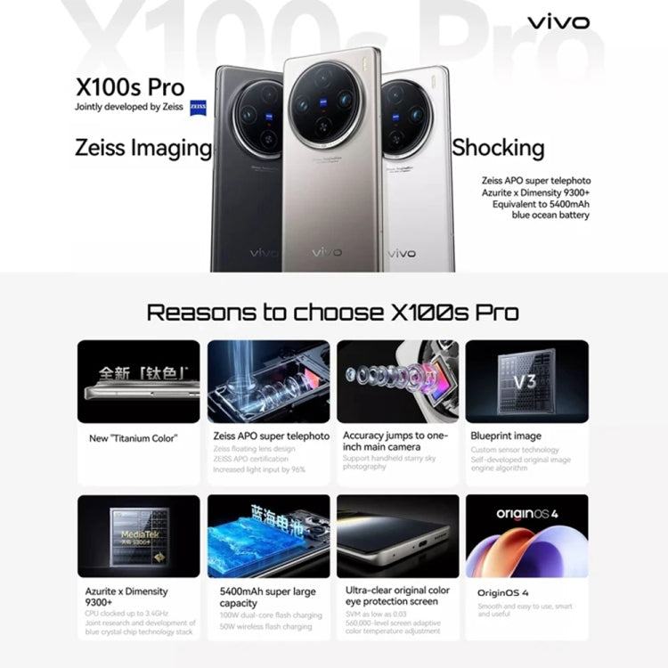 vivo X100s Pro, Triple Back Cameras, 16GB+512GB, Face ID / Fingerprint Identification, 6.78 inch Android 14 OriginOS 4 Dimensity 9300+ Octa Core, OTG, NFC, Network: 5G, Support Google Play (Black) - vivo by vivo | Online Shopping UK | buy2fix