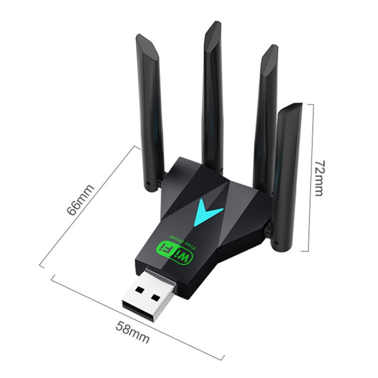 1300Mbps 5G Wireless Network Card Gigabit Dual Band Driver-free USB WiFi Receiver - USB Network Adapter by buy2fix | Online Shopping UK | buy2fix