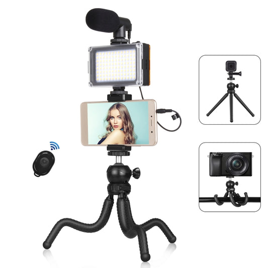 PULUZ  4 in 1 Vlogging Live Mini Octopus Bracket Kit + Studio Light + Microphone + Phone Clamp Kits(Black) - Stand by PULUZ | Online Shopping UK | buy2fix