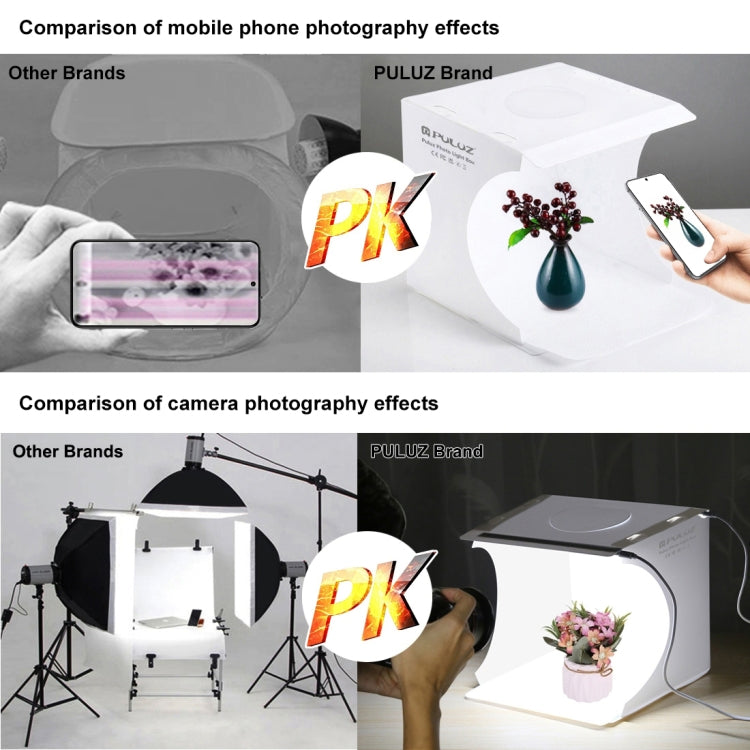 PULUZ 20cm Include 2 LED Panels Folding Portable 1100LM Light Photo Lighting Studio Shooting Tent Box Kit with 6 Colors Backdrops (Black, White, Yellow, Red, Green, Blue), Unfold Size: 24cm x 23cm x 23cm -  by PULUZ | Online Shopping UK | buy2fix