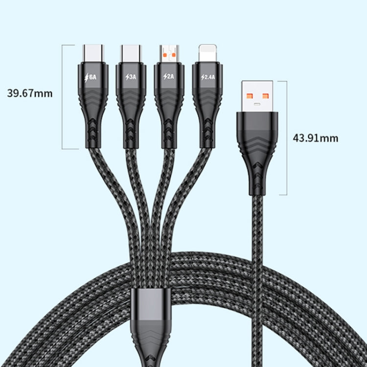 4 in 1 66W 6A USB to 8 Pin + Micro USB + Dual USB-C / Type-C Fast Charging Data Cable, Cable Length: 1.2m(Grey) - Multifunction Cable by buy2fix | Online Shopping UK | buy2fix