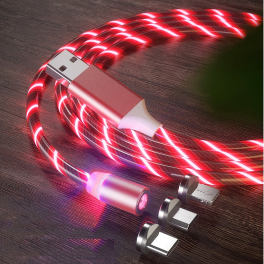 3 in 1 USB to 8 Pin + Type-C / USB-C + Micro USB Magnetic Absorption Colorful Streamer Charging Cable, Length: 1m(Red Light) - Multifunction Cable by buy2fix | Online Shopping UK | buy2fix