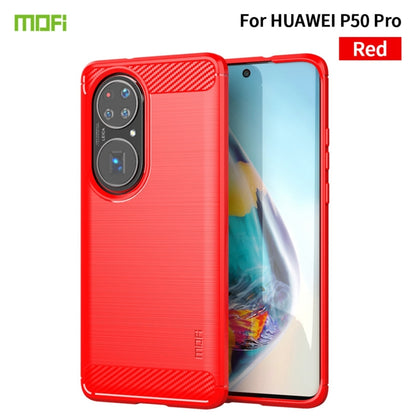 For Huawei P50 Pro MOFI Gentleness Series Brushed Texture Carbon Fiber Soft TPU Case(Red) - Huawei Cases by MOFI | Online Shopping UK | buy2fix