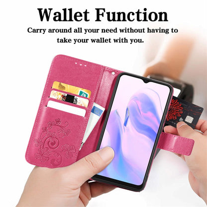 For Blackview A70 Four-leaf Clasp Embossed Buckle Mobile Phone Protection Leather Case with Lanyard & Card Slot & Wallet & Bracket Function(Magenta) - More Brand by buy2fix | Online Shopping UK | buy2fix