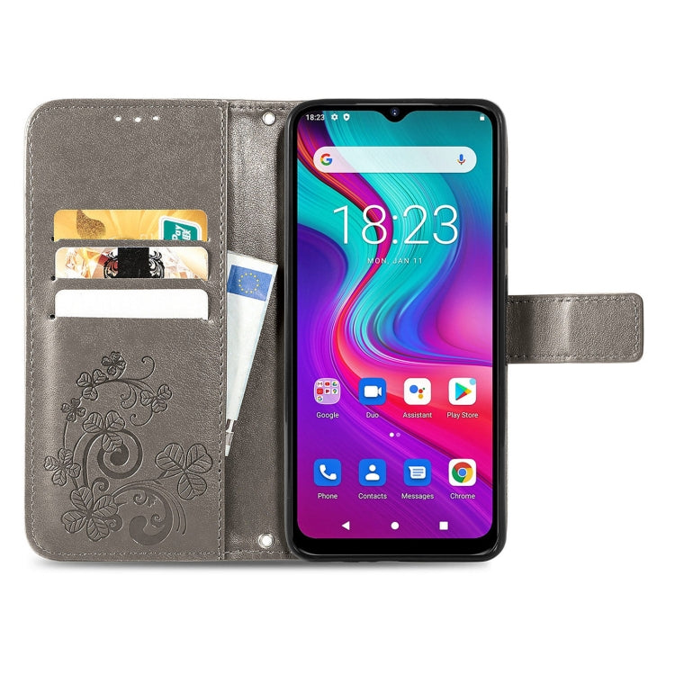 For  Doogee X96 Pro Four-leaf Clasp Embossed Buckle Mobile Phone Protection Leather Case with Lanyard & Card Slot & Wallet & Bracket Function(Gray) - More Brand by buy2fix | Online Shopping UK | buy2fix