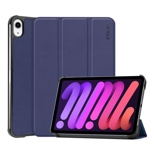 For iPad mini 2024 / mini 6 ENKAY Custer Texture Horizontal Flip PU+PC Leather Tablet Case with Three-folding Holder & Sleep / Wake-up Function(Dark Blue) - iPad mini 6 Cases by ENKAY | Online Shopping UK | buy2fix