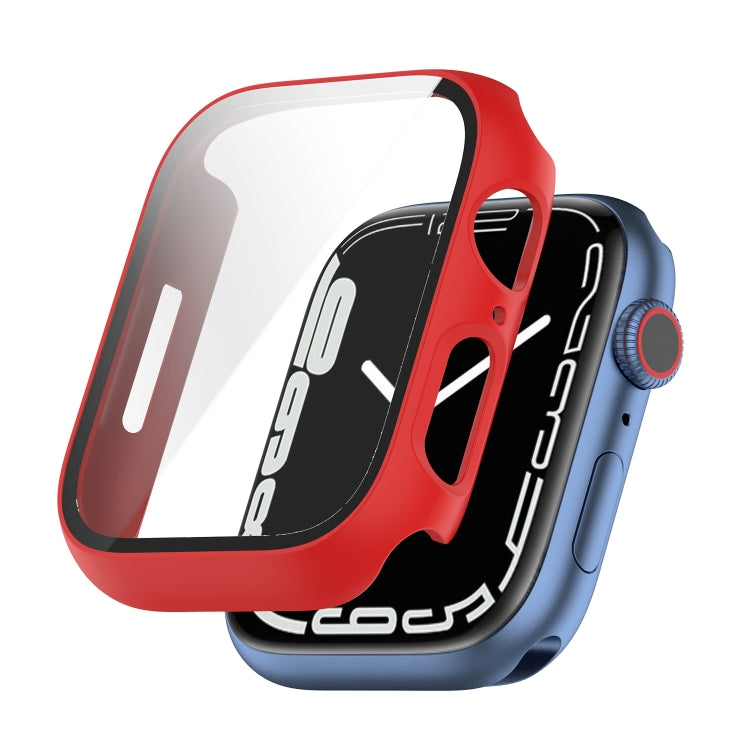 Shockproof PC Protective Case with Tempered Glass Film For Apple Watch Series 9 / 8 / 7 45mm(red) - Watch Cases by buy2fix | Online Shopping UK | buy2fix