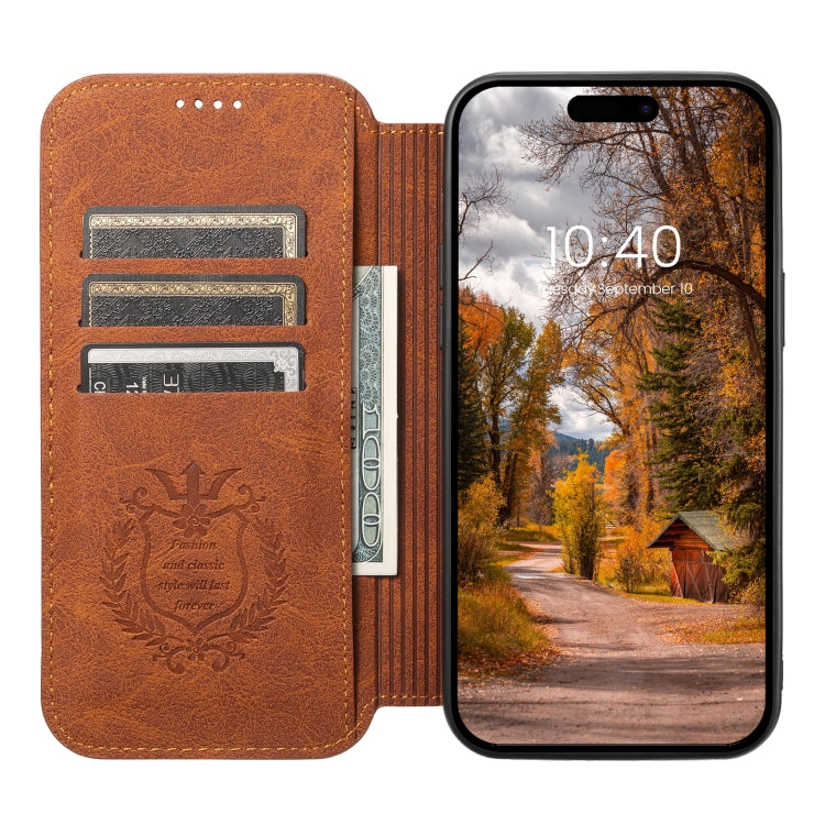 For iPhone 14 Suteni J06 Retro Matte Litchi Texture Leather Magnetic Magsafe Phone Case(Khaki) - iPhone 14 Cases by Suteni | Online Shopping UK | buy2fix
