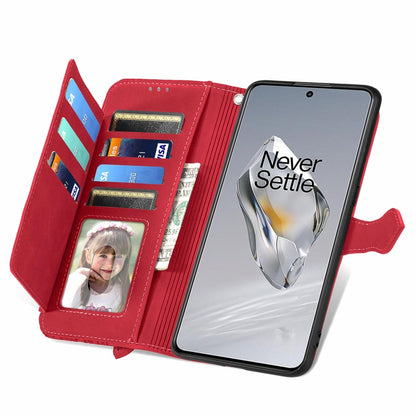 For OnePlus 12 Embossed Flower Zipper Leather Phone Case(Red) - OnePlus Cases by buy2fix | Online Shopping UK | buy2fix